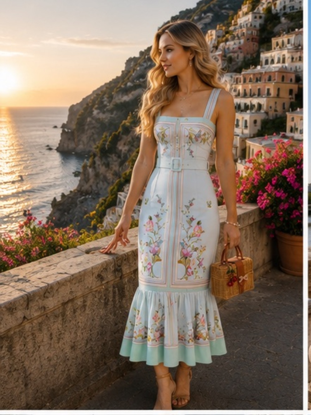 Self-Portrait Pastel Blue Floral Embroidered Midi Dress